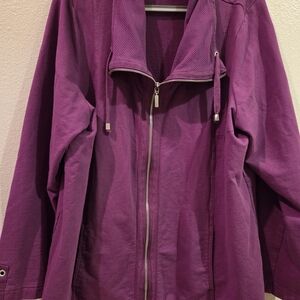 Denim & Co Women's Purple Stretch Zipper Jacket 1X